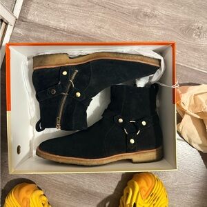 New Republic Black Suede Chelsea Boots with Gold Accents